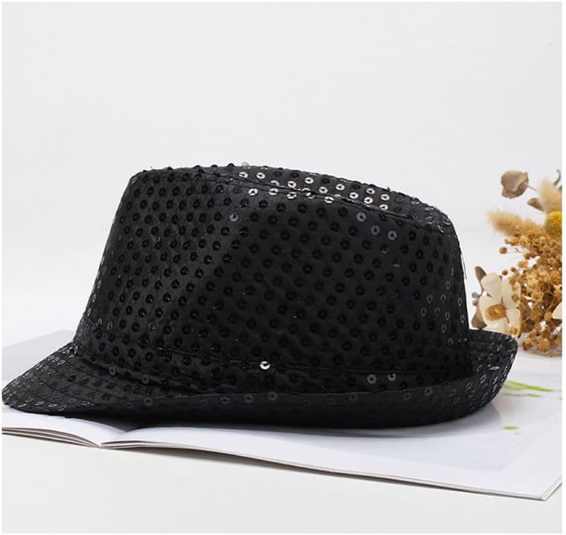Lumadecor Sequin Fedora Hat Solid Color Dance Hat Western Retro Disco Cap Unisex Costume Cap for Women Men Party Supplies - Image 3